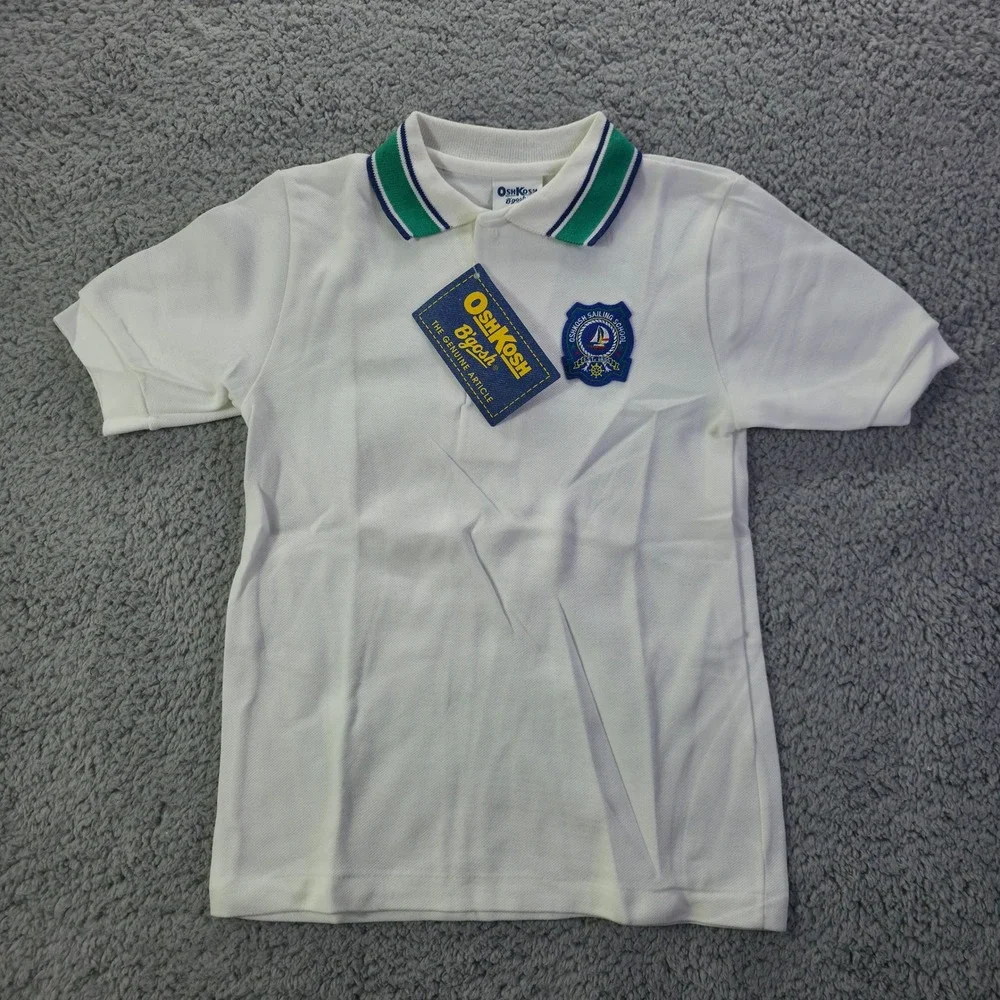 Vintage OshKosh Bgosh Kids White Sailing School Polo Shirt Made in USA NWT